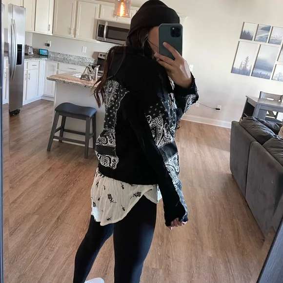 West Side Black Bandana Distressed Denim Jacket - Picture 2 of 14